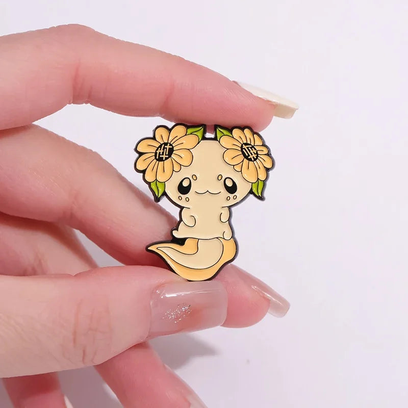 Cute Ocean Creatures Brooch Enamel Pins Cartoon Kawaii Axolotl Lapel Metal Badge Brooches for Backpack Jewelry Gift Qme