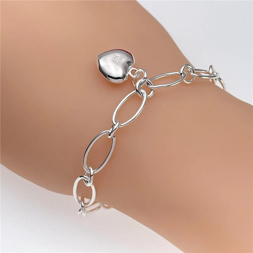 Charms 925 Sterling Silver Lucky Heart Bracelets for Women lady Wedding Accessories Holiday Gift Party Fashion Jewelry Qme Default Title