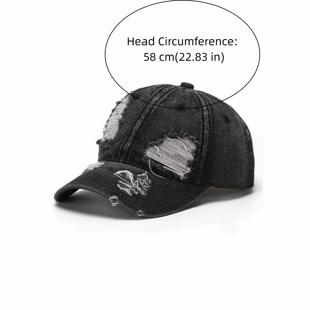Retro Ripped Washed Denim Baseball Cap Frayed Soft Duckbill Curved Qme