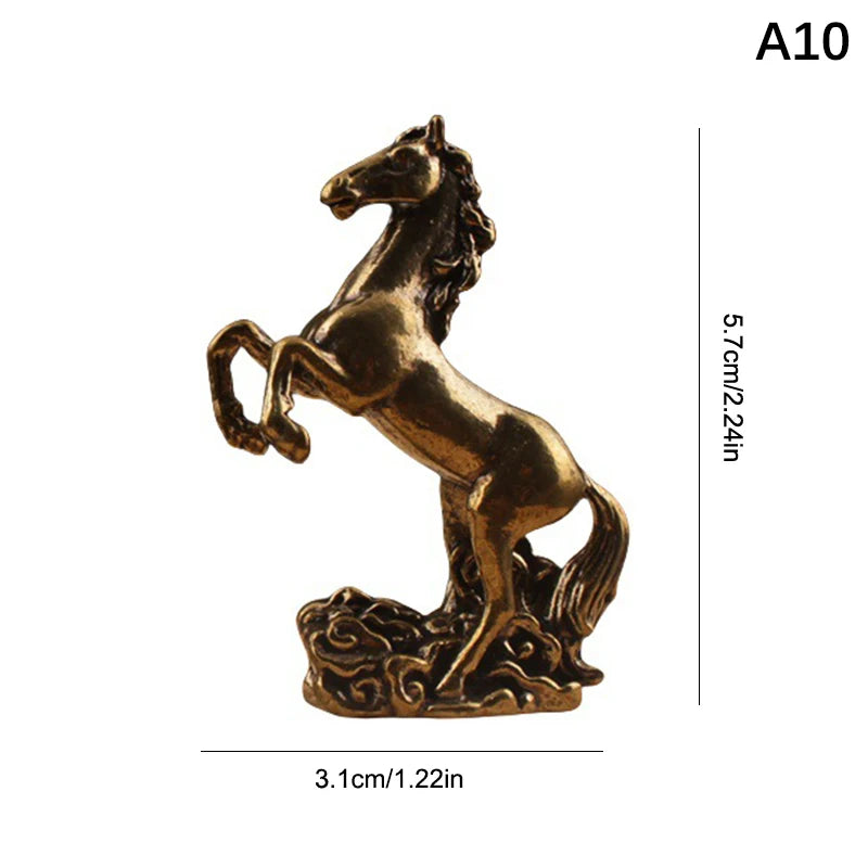 Brass Horse Figurines Chinese New Year Zodiac Horse Ornament Feng Shui Lucky Statue Home Office Desktop Decoration Crafts Qme A10