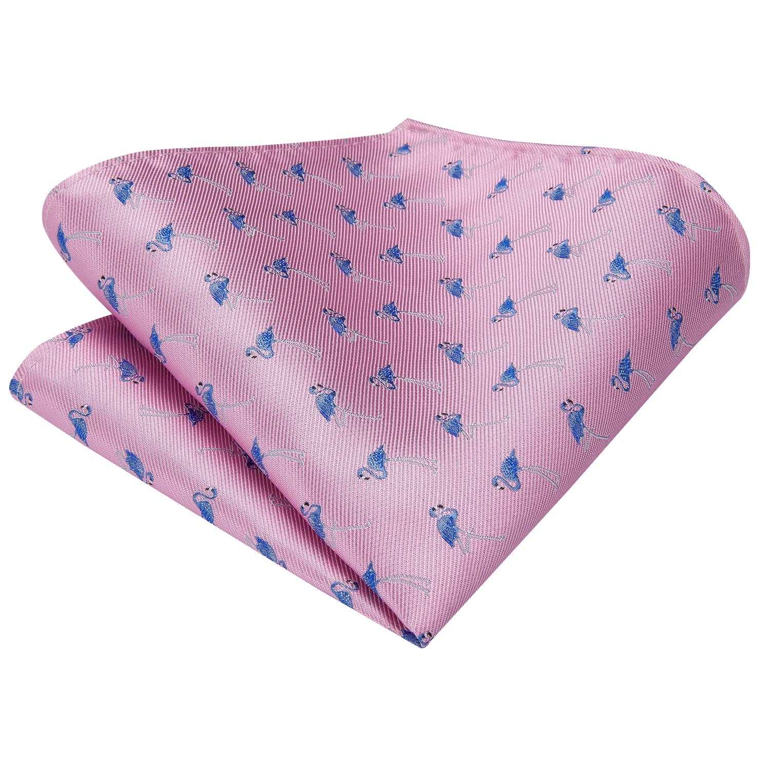 Hi-tie Designer Pink Blue Flamingo Print Silk Ties Men Handkerchief Qme
