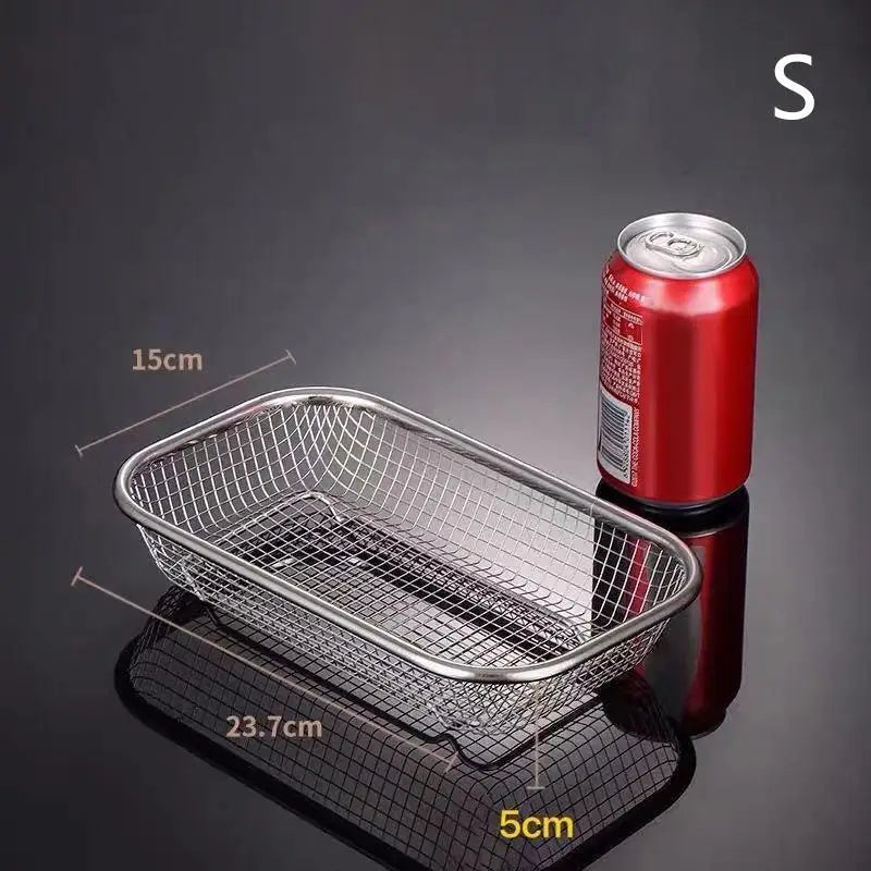 Square Thick Air Fryer Basket Oven Stainless Steel Grill Non-stick Qme S