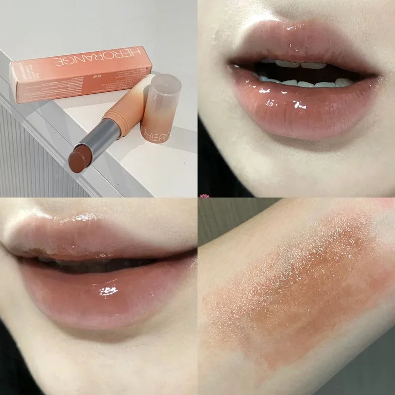 Water Light Solid Lip Gloss Jelly Cherries Red Lip Tint Clear Lasting Moisturizing Lipstick Mirror Non-stick Cup Lipstick Makeup Qme 02