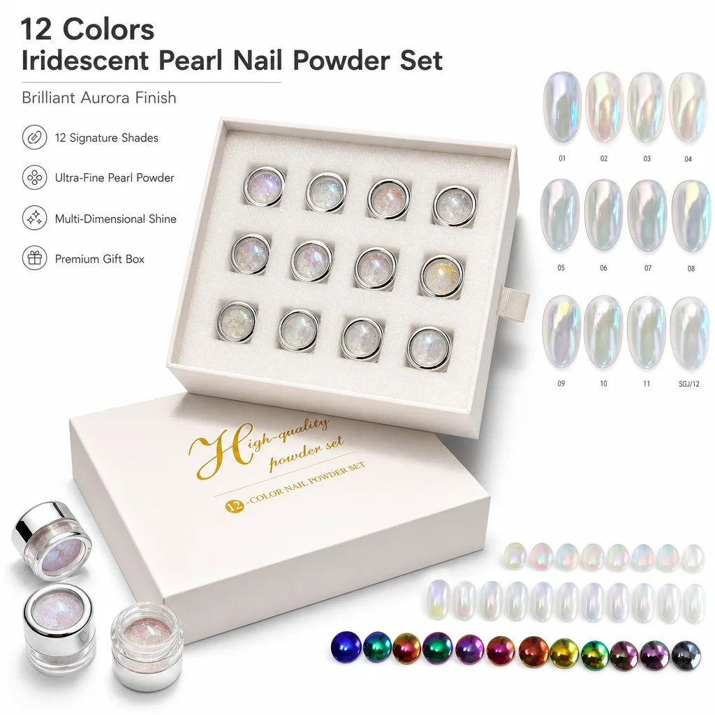Aurora Pearl Chrome Nail Powder Ultra Fine Pigment Iridescent Mirror Qme