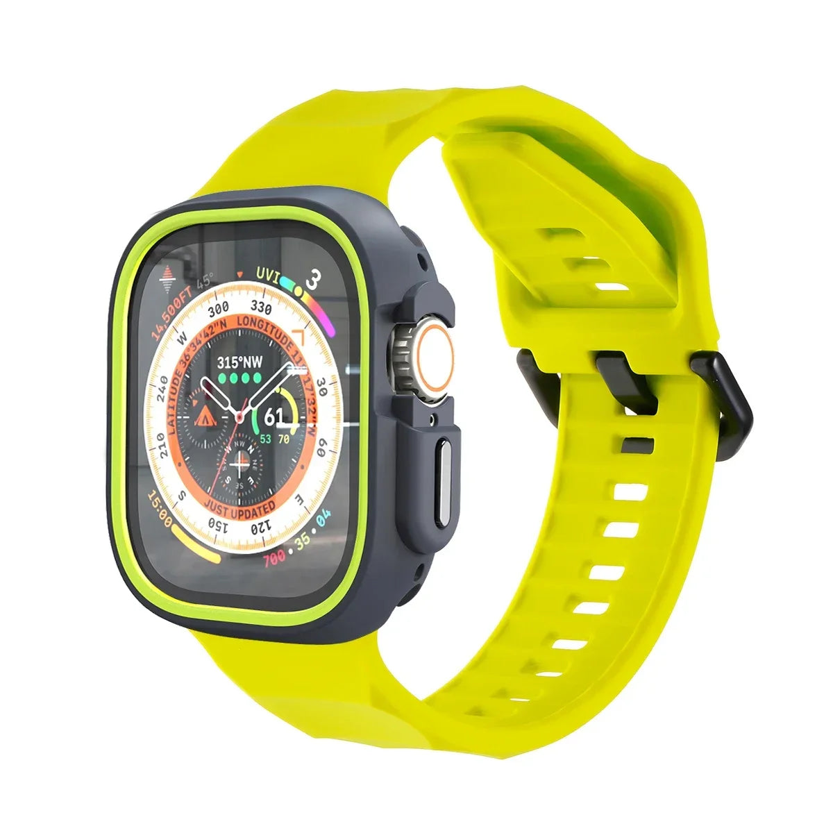 Silicone Sport Strap+Case for apple watch 9 8 7 6 SE 5 Ultra 2 Belt Bracelet Iwatch Series 49mm 45mm 41mm 44mm Protective Cover Qme Fluorescent 44mm Series SE 456