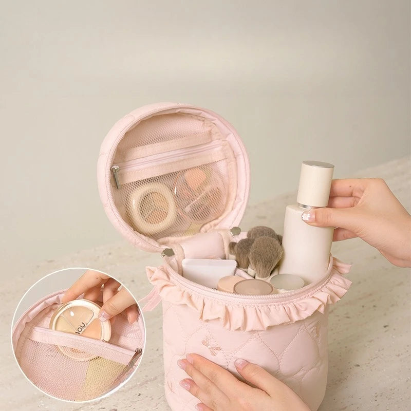 A New Bow Pattern Women Makeup Bag Toiletries Cosmetic Organizer Zipper Bag Travel Wash Pouch Cosmetic Bag Female Make Up Bags Qme
