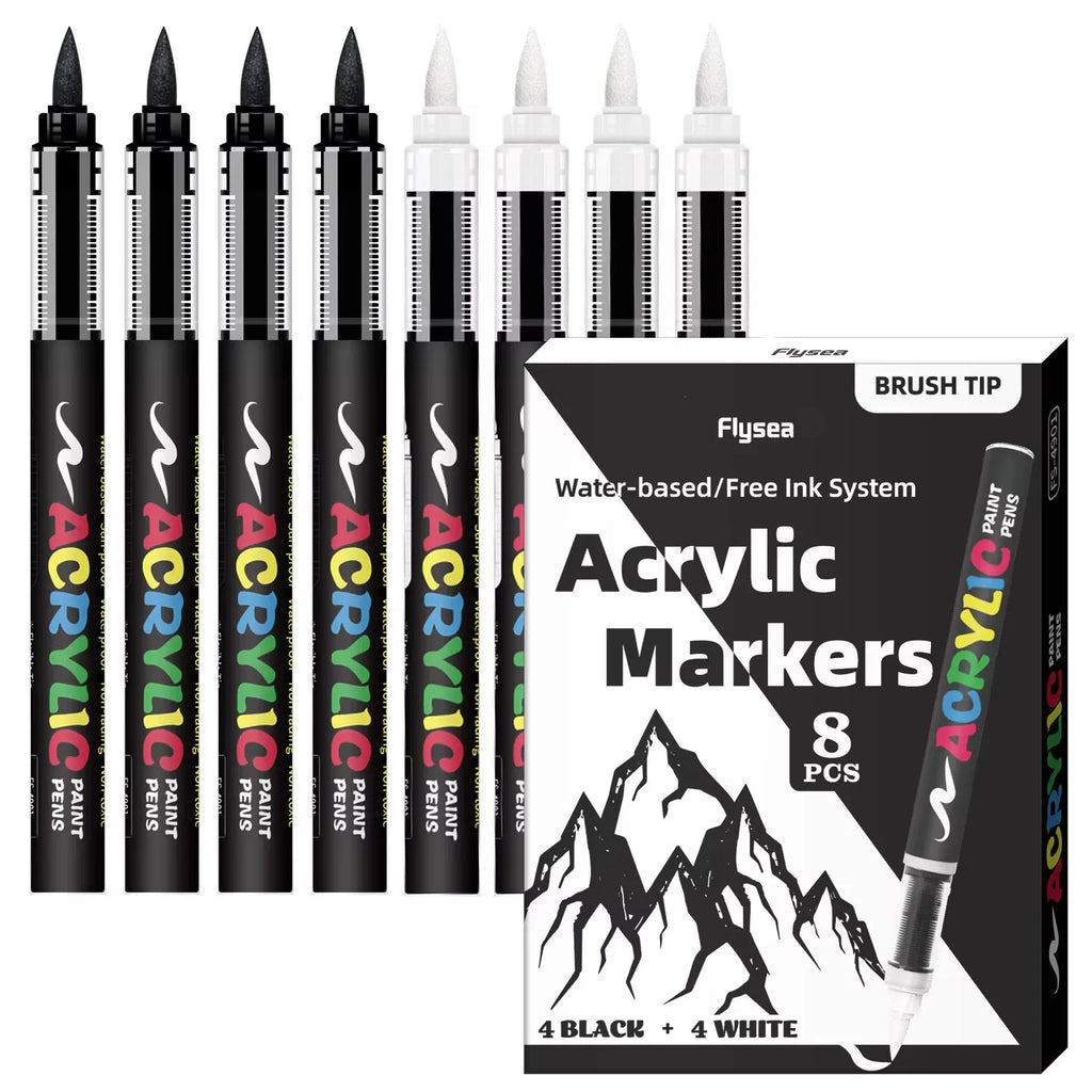 8pcs Black and White Acrylic Paint Markers Set, Large Ink Capacity, Acrylic Markers for Illustration Sketching, Wood, Glass Qme 4black4white