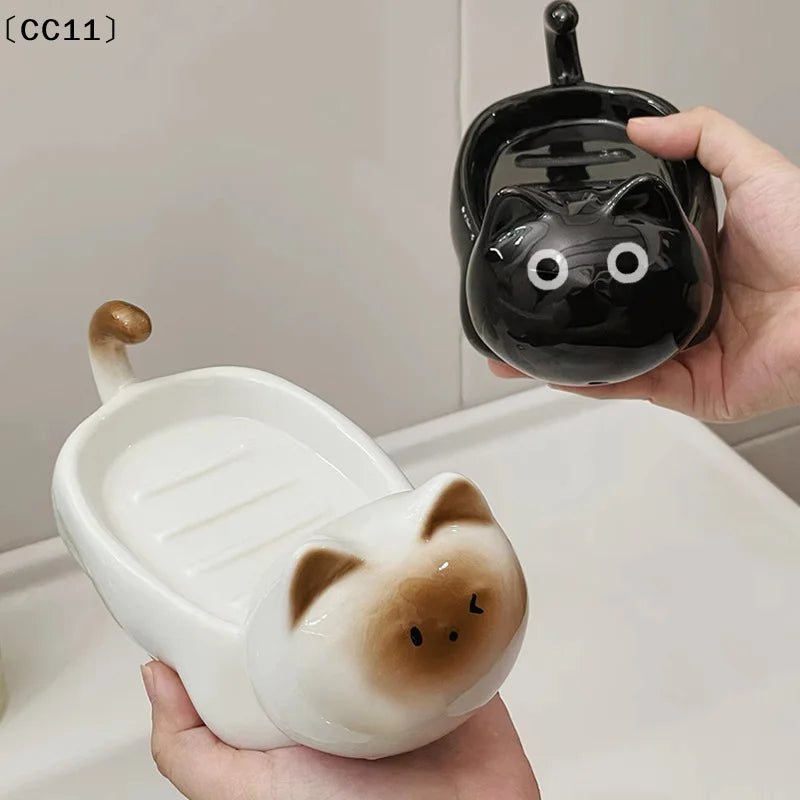 Siamese Cat Ceramic Soap Box Simplicity Household Creative Cute Qme
