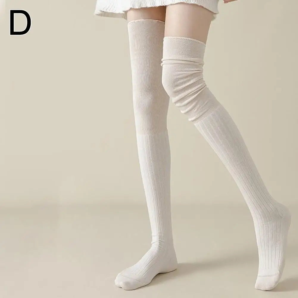 Winter Warm Long Socks Tube Thick High Tube Over Knee Knee-Length Hosiery Socks Terry Solid Color Women Thicken Calf Socking Qme D One Size