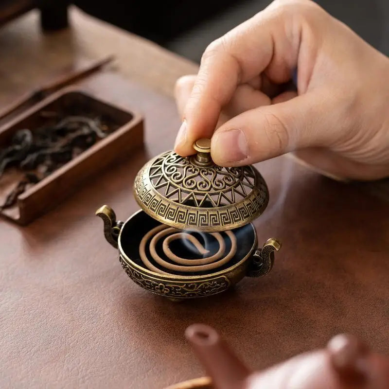 Retro Copper Incense Burner Incense Incense Burner Holder Bronze Vintage Incense Burner Charcoal Stove Luxury Stand IncenseMetal Qme