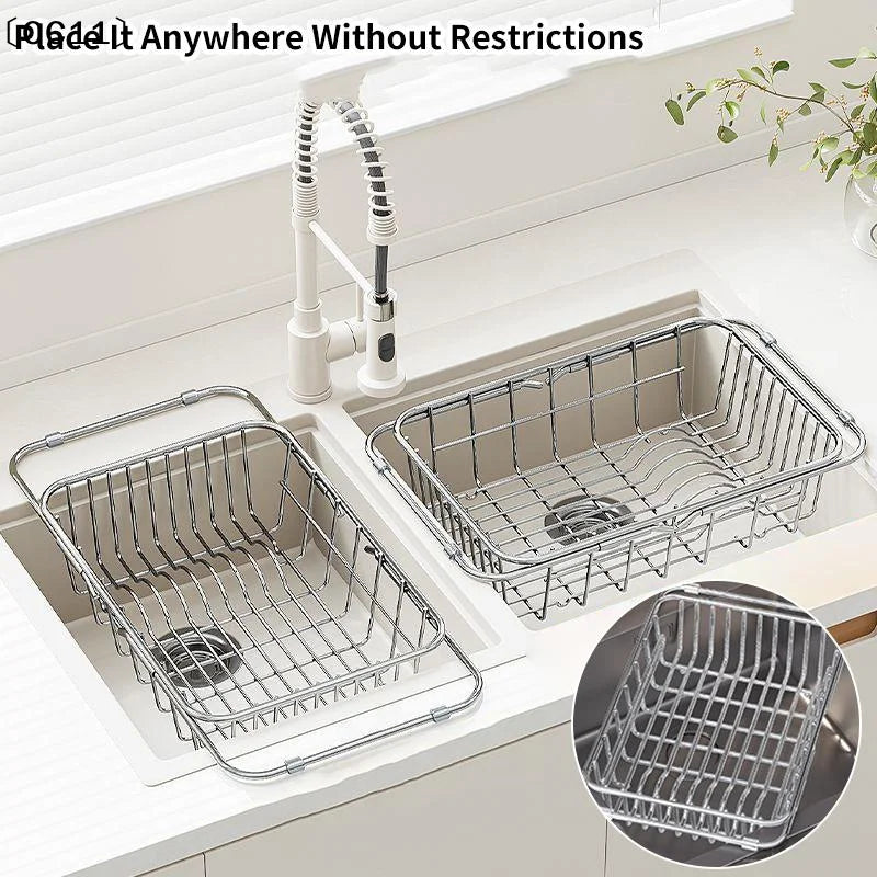 Extendable Sink Drainer Dish Vegetable Fruit Washing Basket Kitchen Qme