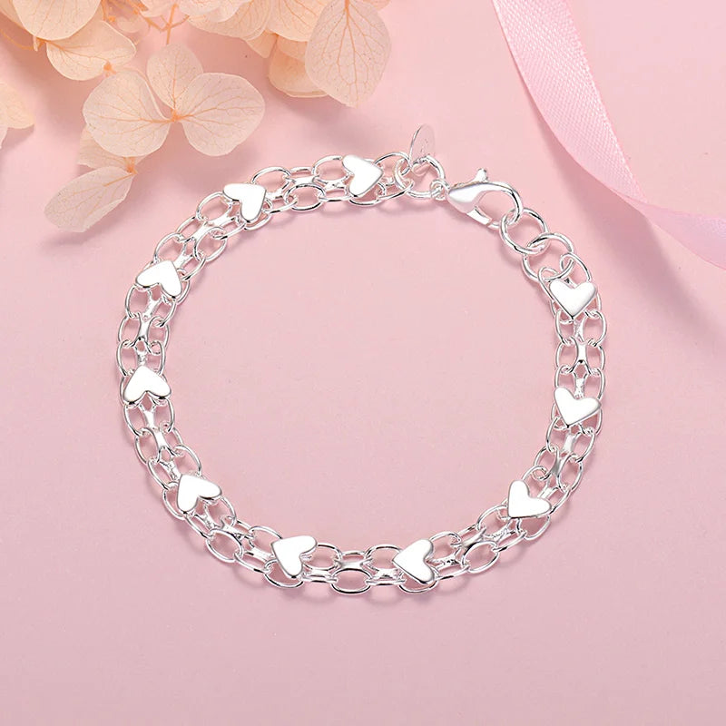 Original Design 925 Sterling Silver /18K gold color Heart Bracelet for Women lover Jewelry Wedding Party Valentine's Day Gifts Qme