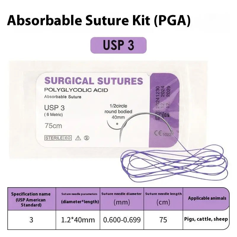 1/5PCS PGA 75CM With Needle 3/0 2/0 0 1 2 3 Absorbable Suture Thread Pet Dog Specific Teaching Demonstrations Exercises Use Qme 1pcs PGA 3