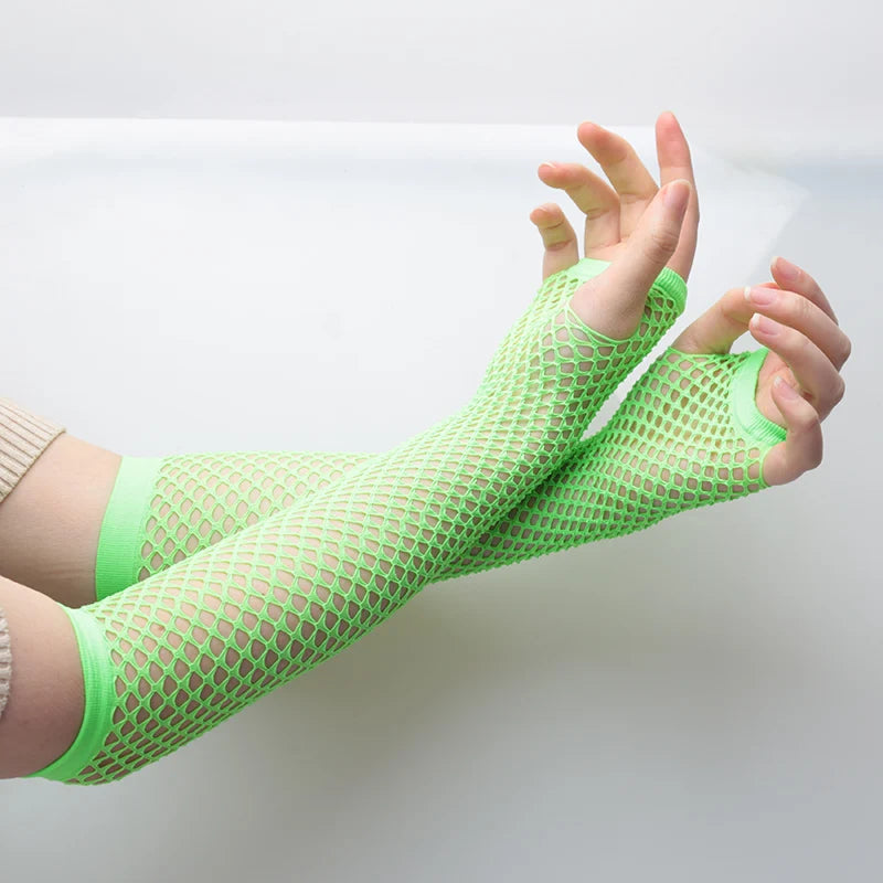 Womens Fashion Long Fishnet Fingerless Gloves Party Wear Girls Punk Qme light green