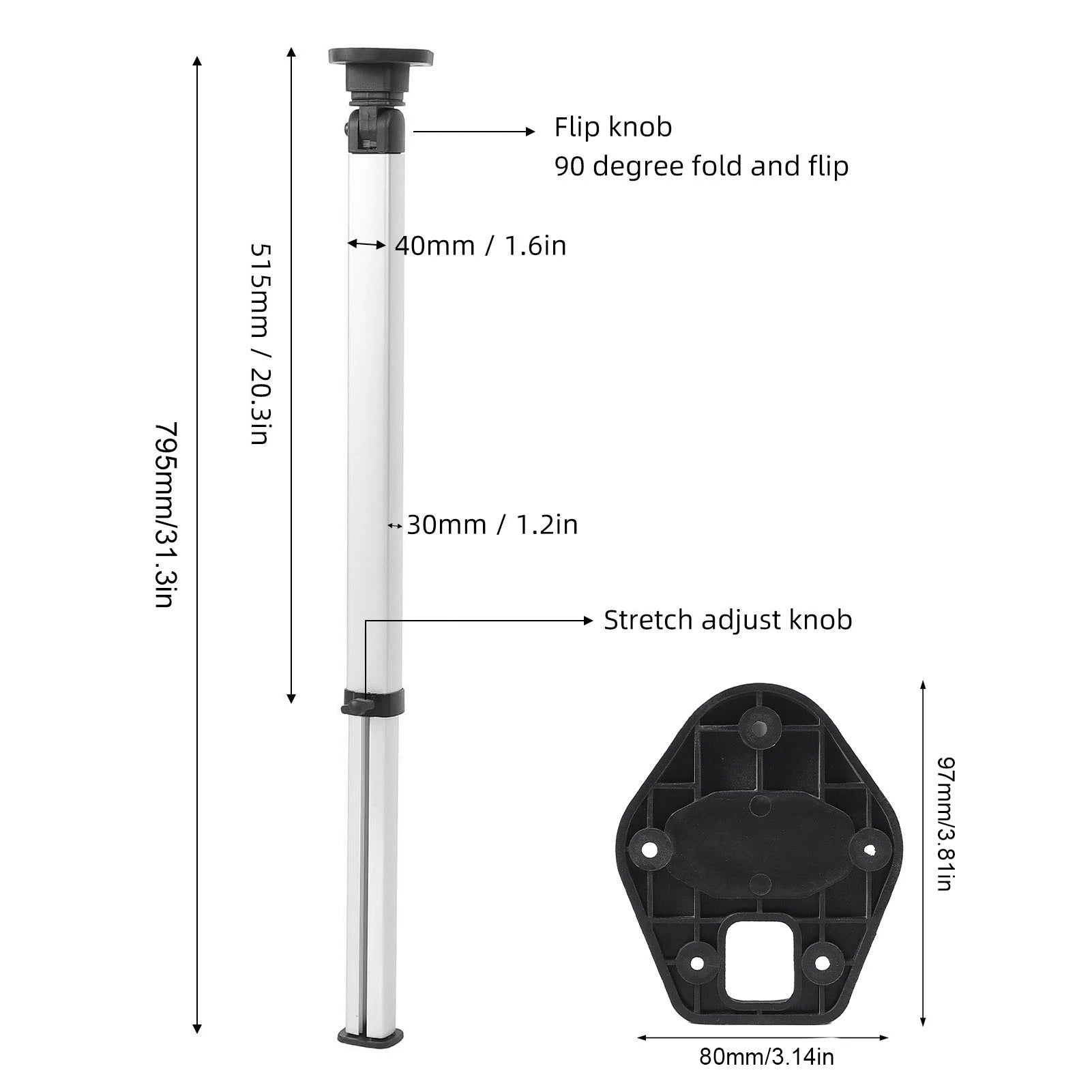 RV Telescopic Table Leg Aluminum Alloy 20.3-30.3in Adjustable Height Detachable RV Folding Table Legs for Travel Trailer Qme