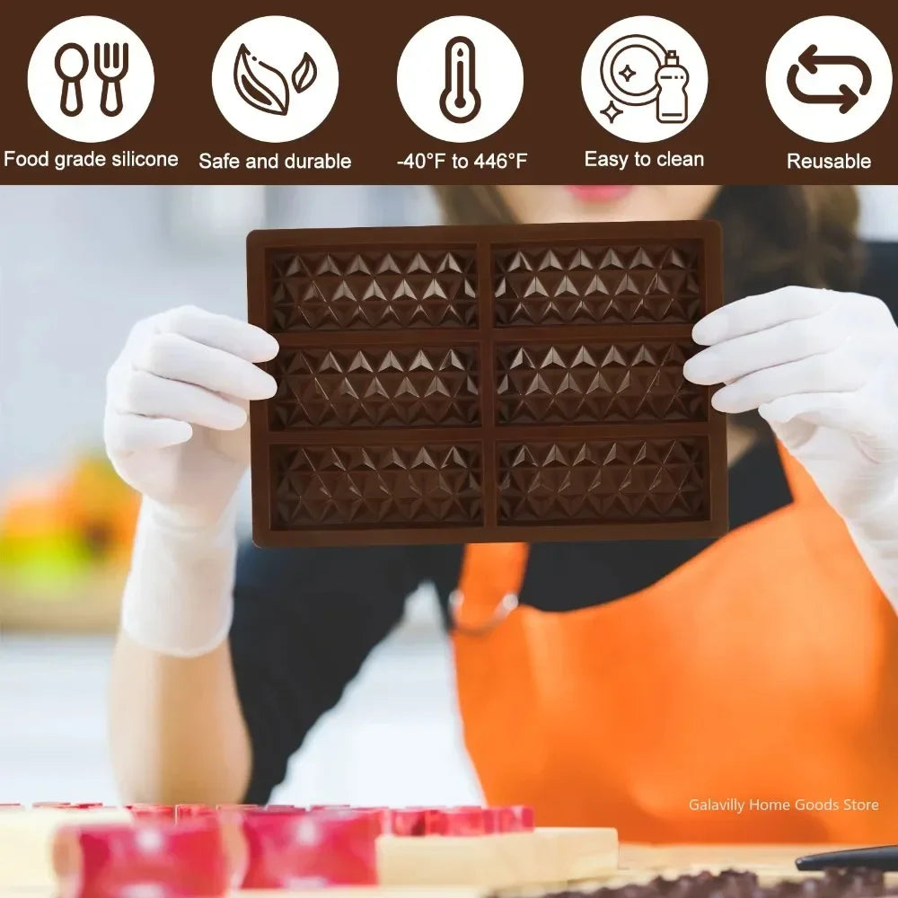 6-hole Chocolate Bar Mold Thick Silicone Filled Knafeh Pistachio Qme