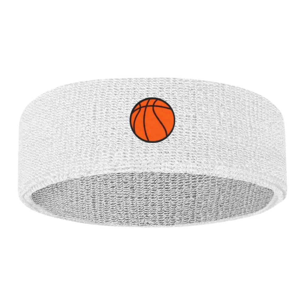 Sweat Absorbing Cartoon Sports Headband Polyester Wicking Hairband Qme Basketball White