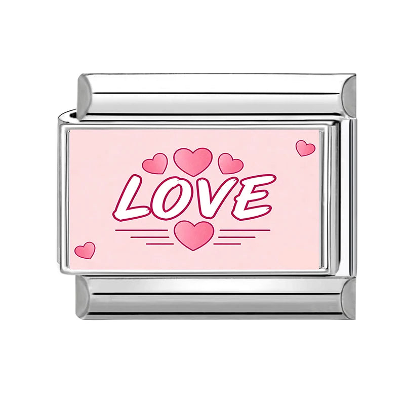 2026New Romantic Encounter With The Pink Sky Dancing Italian Charm Links Fit 9MM Stainless Steel Bracelet DIY Making Gift Couple Qme Style 22