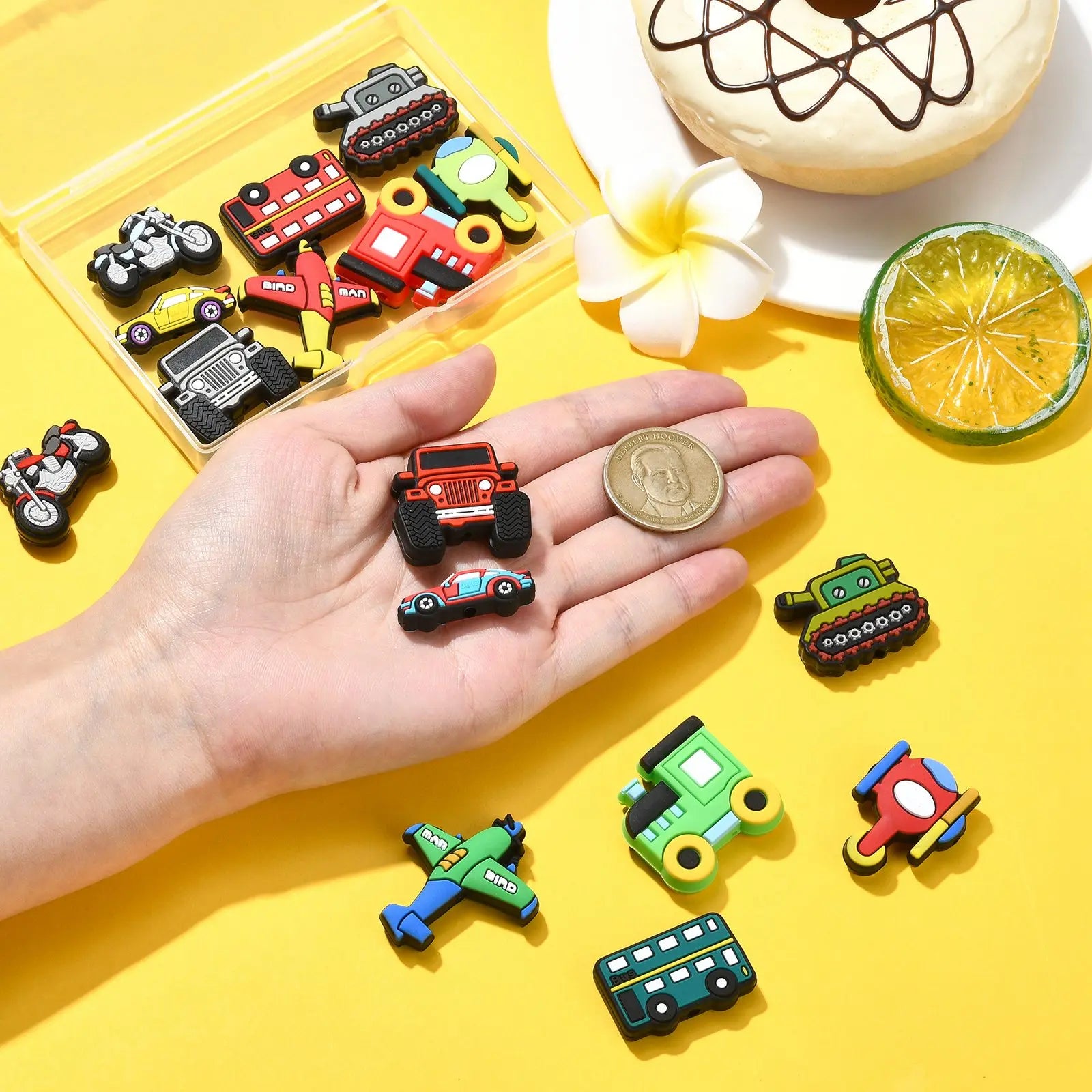 PandaHall 16Pcs Vehicle Car Silicone Focal Beads Cute Truck Helicopter Airplane Motorcycle Spacer Beads for DIY Jewelry Making Qme