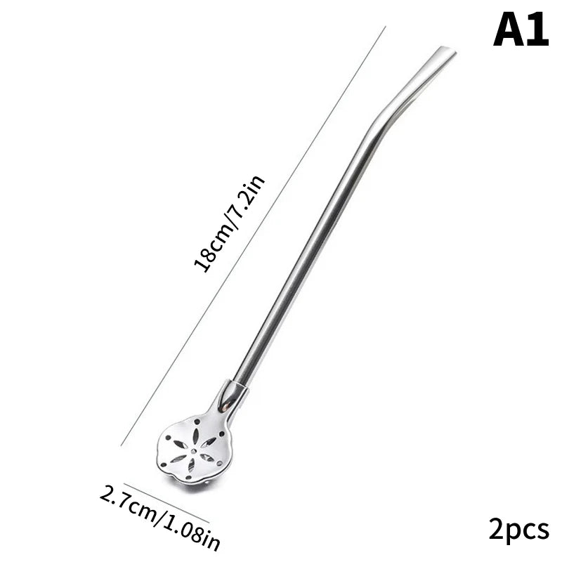 2pcs Detachable Filter Straw Stainless Steel Straw Spoon Tea Filter Yerba Mate Straw Reusable Drinking Tools Bar Accessories. Qme A1 2pcs
