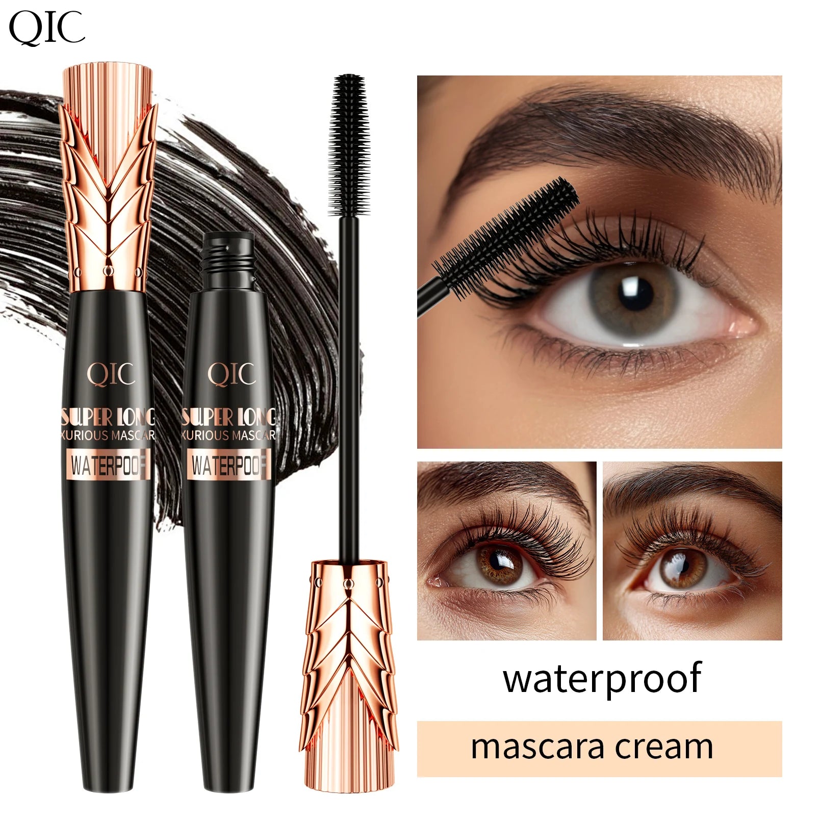5D Black Waterproof Mascara Lengthens Eyelashes Extension Thick Silk Fiber Mascara Female Makeup Eye Cosmetics Tools for Gifts Qme