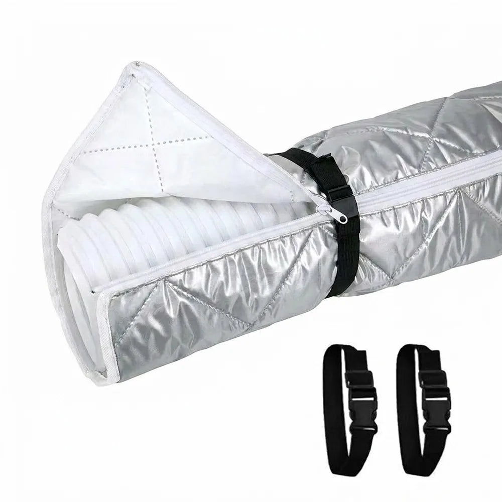 New Universal Straps Air Conditioner Hose Waterproof Cover with 2 Buckle Straps Hose Insulation Cover Heat Insulation Protective Qme Silver Zipper
