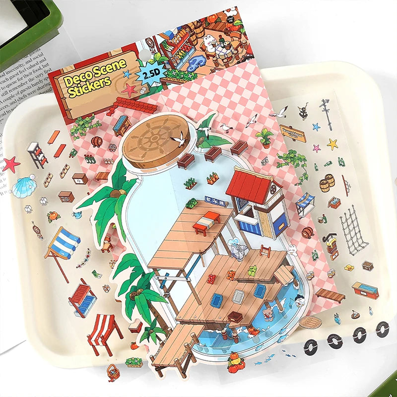 Kawaii Deep Sea Home 3D DIY Landscape Sticker Pocket Cabin Scene Stacking Pasting Festival Birthday Gift for Kid Child ﻿ ﻿ Qme