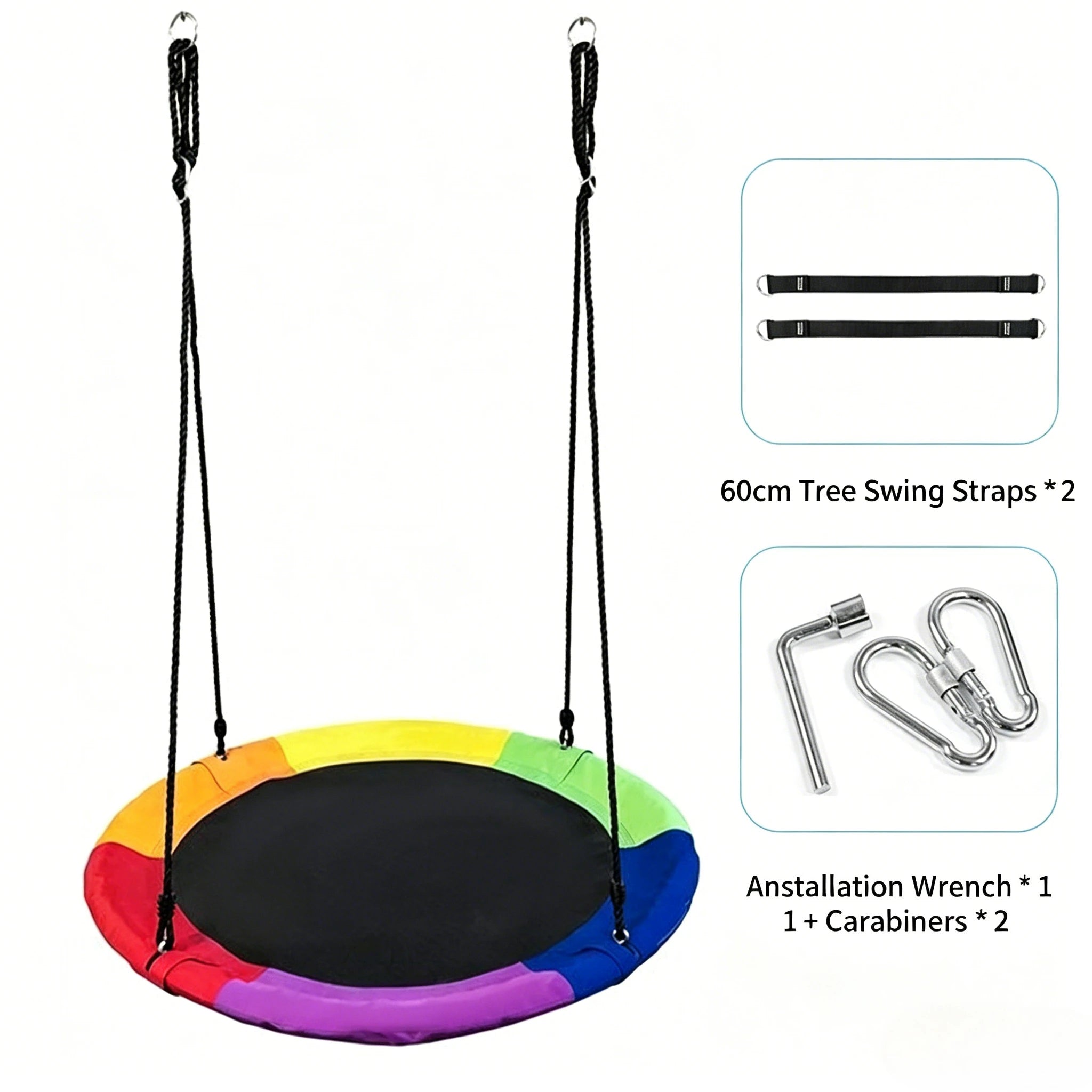 40 Inch Saucer Tree Swing for Kids Adults Outdoor Oxford Waterproof with Tree Hanging Straps Swing Seat Steel Frame Sports Toy Qme MULTI