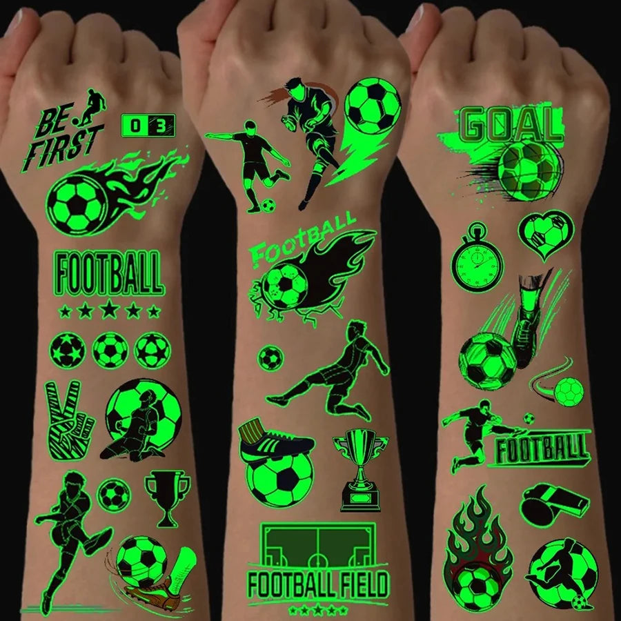 10 Sheets Football Luminous Tattoos Stickers Football Support Glow-in-the-Dark Temporary Tattoos Stickers Football Party Gifts Qme