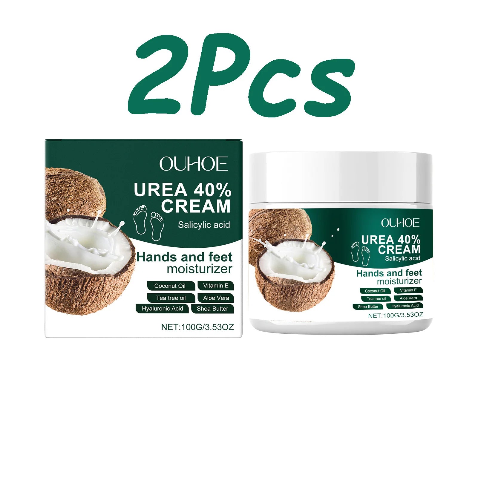 Urea 40% Cream Salicylic Acid Hand Foot Cream for Cracked Heels & Dry Skin Moisturizing Hydrating Callus Remover Smooth Skin Qme 2 x 100g Boxed