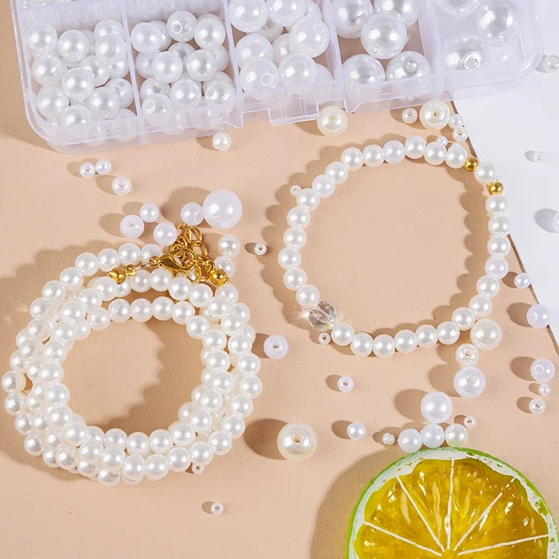 800pcs Artificial Faux Pearl Resin Beads Kit Round Pearl Beads Loose Bracelet Pearls With Hole For DIY Craft Necklaces Jewelry Qme