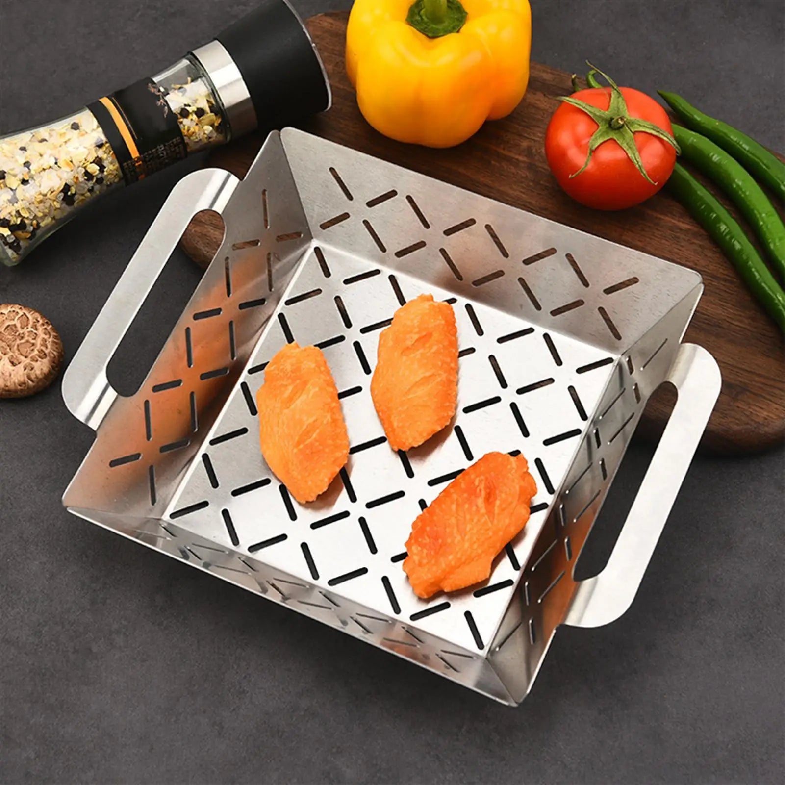 Bbq Grill Basket Perforated Bbq Grill Basket Cook Tool Stainless Steel Thicken Net For Outdoor Cooking Meat Vegetables Shrimp Qme