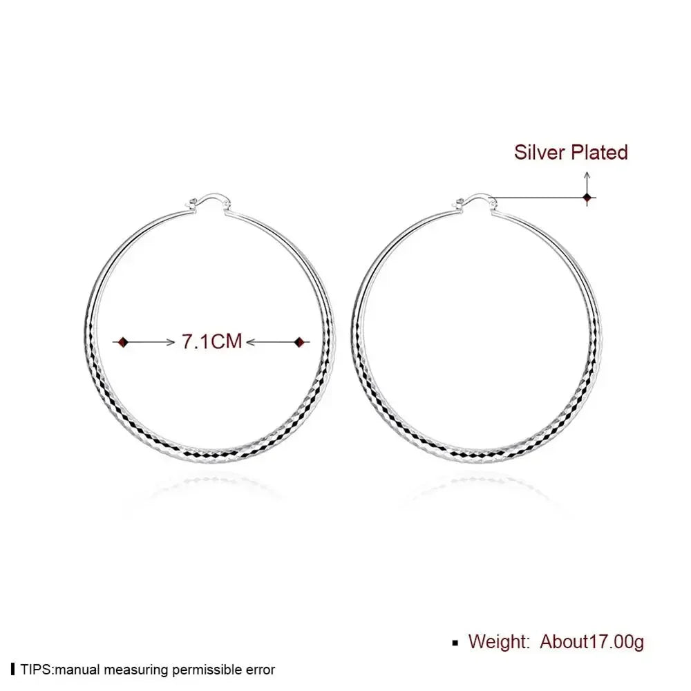 Hot 925 Sterling Silver 7CM Earrings for Women Fashion Jewelry Big Circle Earrings Street All-match Jewelry Gifts Qme