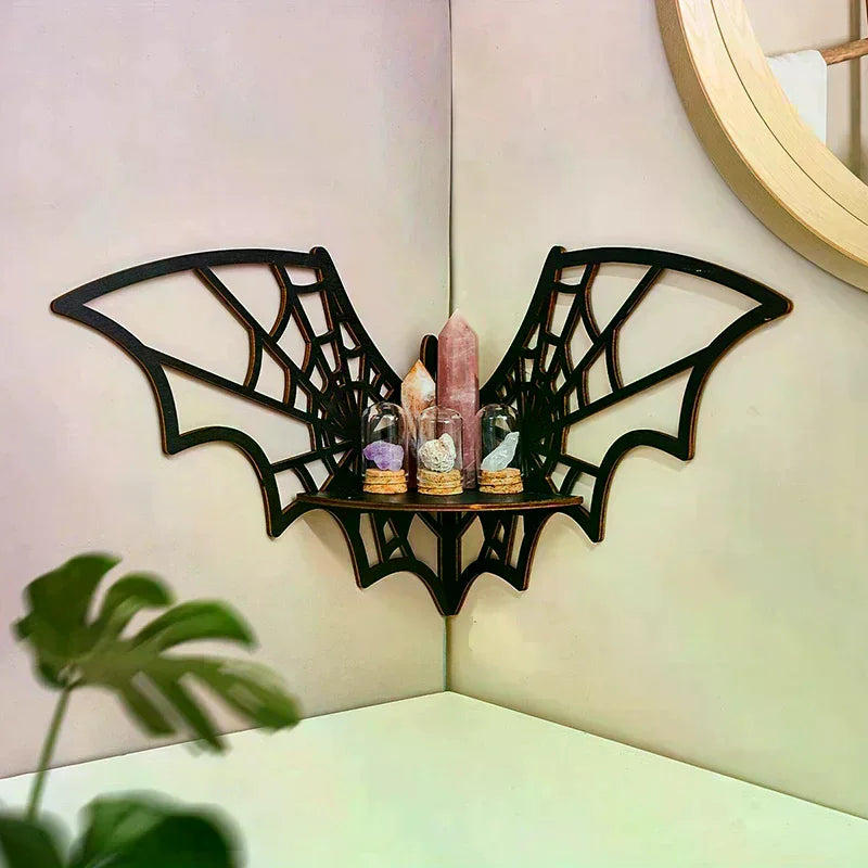 Bat Corner Shelves Wooden Floating Bat Wall Corner Shelves Gothic Jewelry Display Shelf Halloween Decorative Shelf For Home Qme