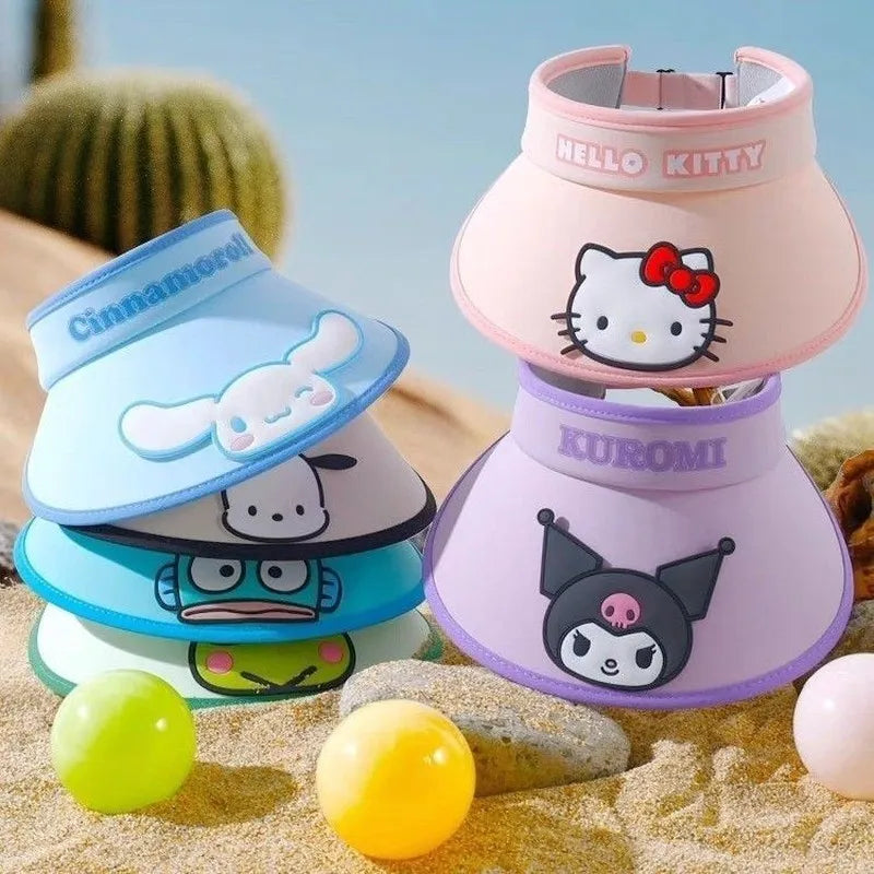 Hello Kitty Kuromi Sun Protection Hat New Spring/Summer Sun Hat Student Sun Hat Open-Top Wide-Brim Hat Qme