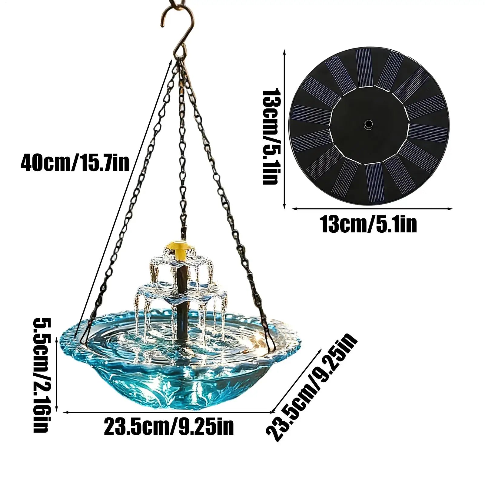 Solar Bird Bath Backyard Decor Powered Fountain Outdoor Garden Yard Qme