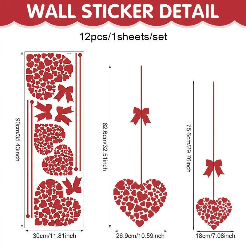 1pcs Valentine's Day Atmosphere Decorative Stickers,Heart-shaped Stickers For Glass Windows And Display Windows, Window Stickers Qme A4