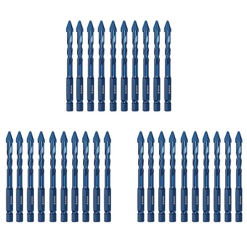 A02F-30Pcs High Hardness Eccentric Drill Precision Drilling 6Mm Glass Tile Punching Rock Slab Triangle Drill Bit Qme Blue