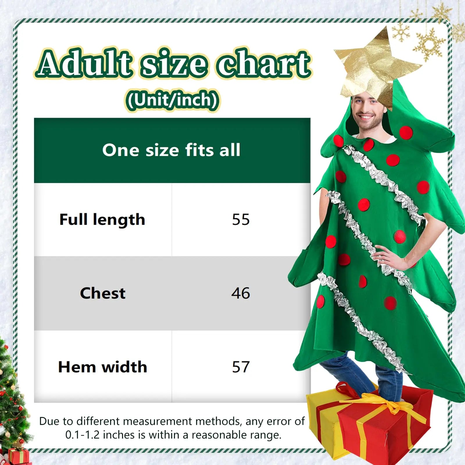 Christmas Tree Costume Adult Christmas Onesie with Gift Shoes Covers for Adult Boys Girls Costume Cosplay Party Outfit Gifts Qme