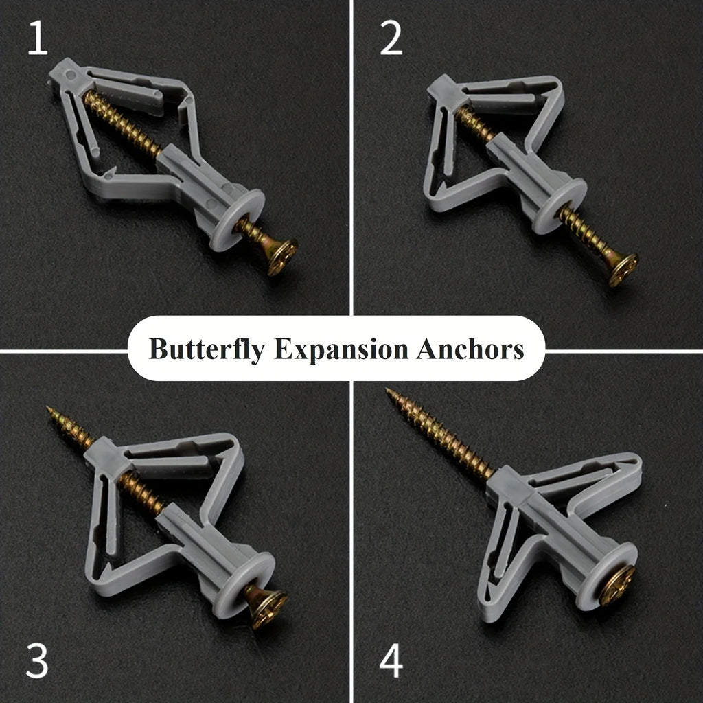 50 set of hollow wall anchors with screws, butterfly expansion screw plugs for drywall and cement board, easy-to-install fasten Qme