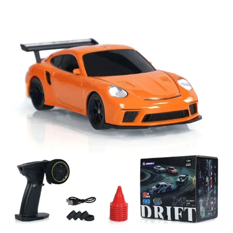2.4G RC Drift Car 1/43 4WD Remote Control Car High Speed Four Wheel Drive Radio Controlled Mini Racing Car Model Boys Toys Gifts Qme Orange