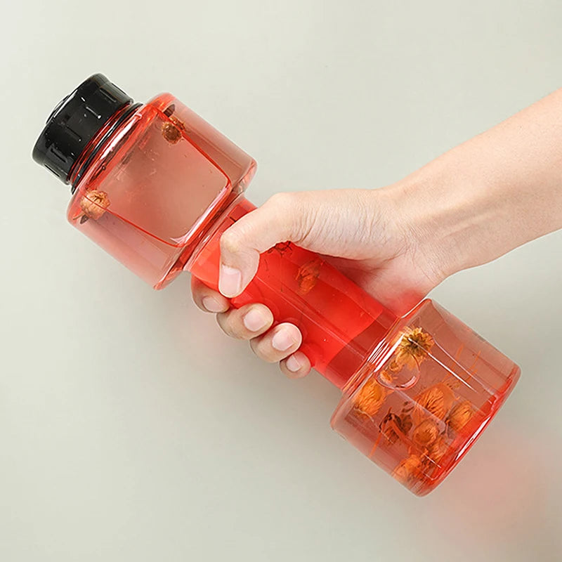 Dumbbell Shaped Sport Water Bottle Kettle PET Outdoor Unbreakable Qme