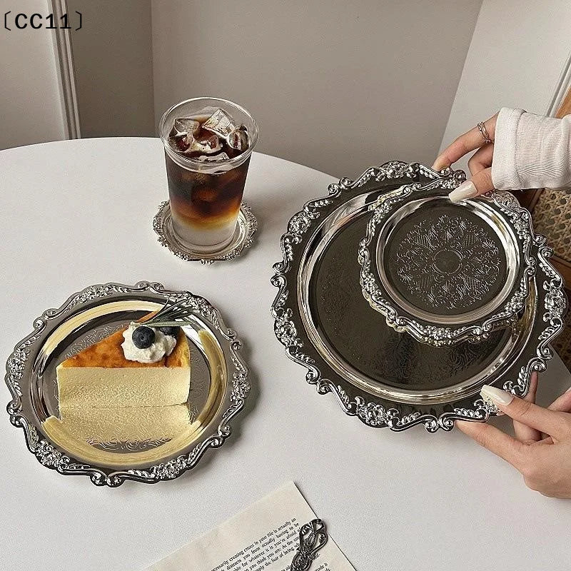 Luxury Silver Plated Plates Cake Dessert Tray Tea Snack Fruit Dish Qme