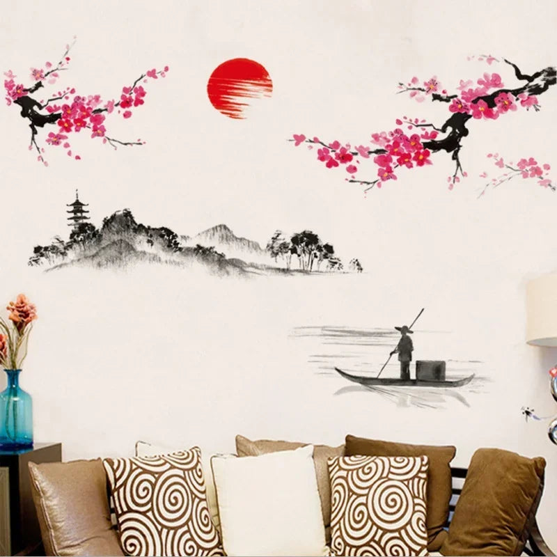 Chinese Sakura Japanese Pink Cherry Blossom Tree Decoration Mural Qme