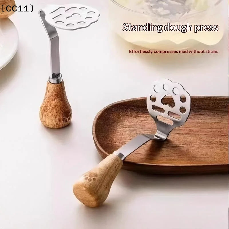 Stainless Steel Potato Masher Wooden Handle Food Grade Tool Home Qme