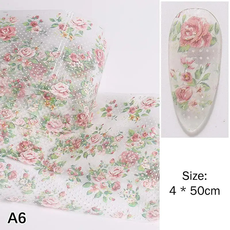 Flower Nail Transfer Foil Rose Floral Art Sticker Paper DIY Manicure Qme A6
