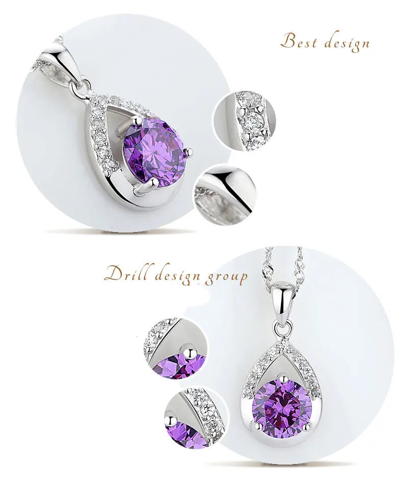 Hot Sale Bridal Jewelry Sets 925 Sterling Silver Color Crystal Water Drop Necklaces Hoop Earrings Women Party Engagement Qme