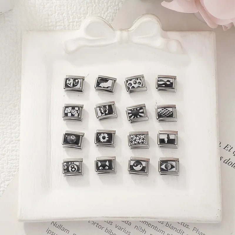 2026 New Fashion Black NO.8 Ball Cat Butterfly Italian Charms Fit 9mm Stainless Steel Women Fashion Bracelet DIY Jewelry Gifts Qme