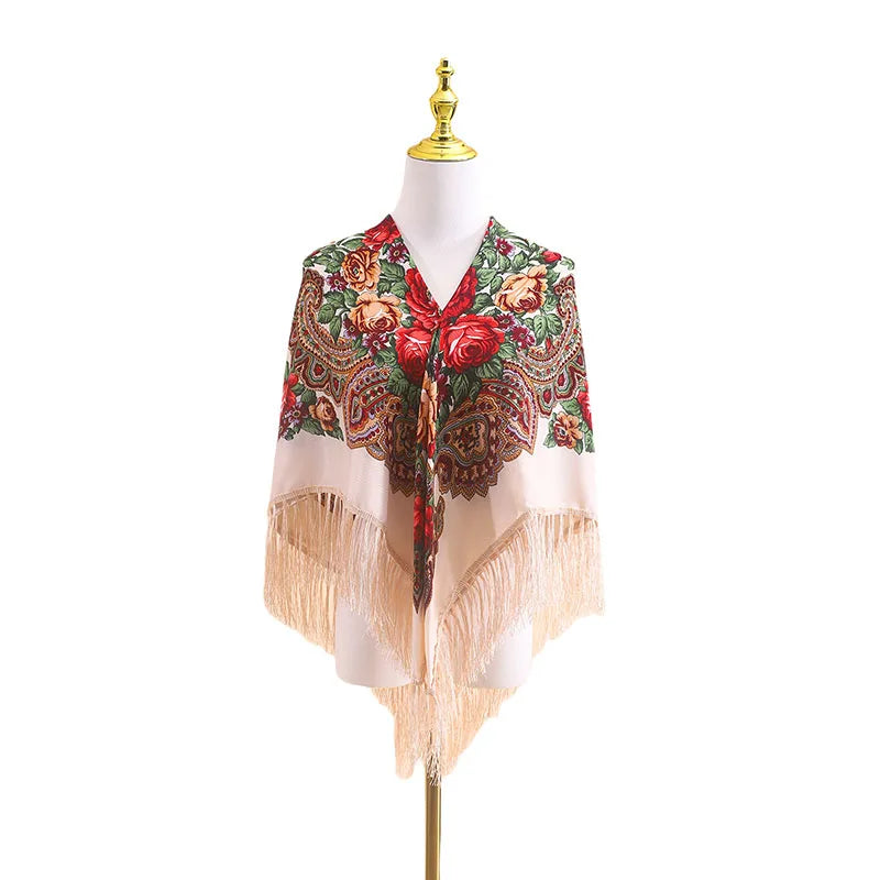43 Women Luxury Floral Print Russian Square Scarf Traditional Fringed Qme rg-4 One Size