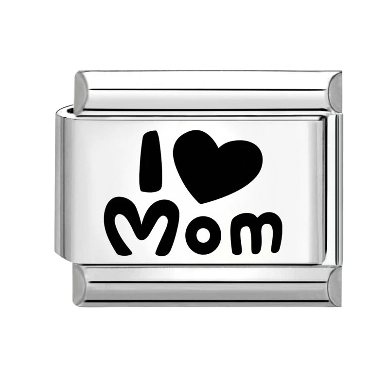 Black Laser Engraving Dad Mom Father's Day Mother's Day Italian Charm Link Fit 9mm Stainless Steel Bracelet DIY Making Jewelrys Qme Style 2